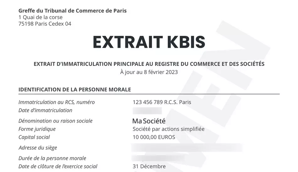 Extrait KBIS Exemple